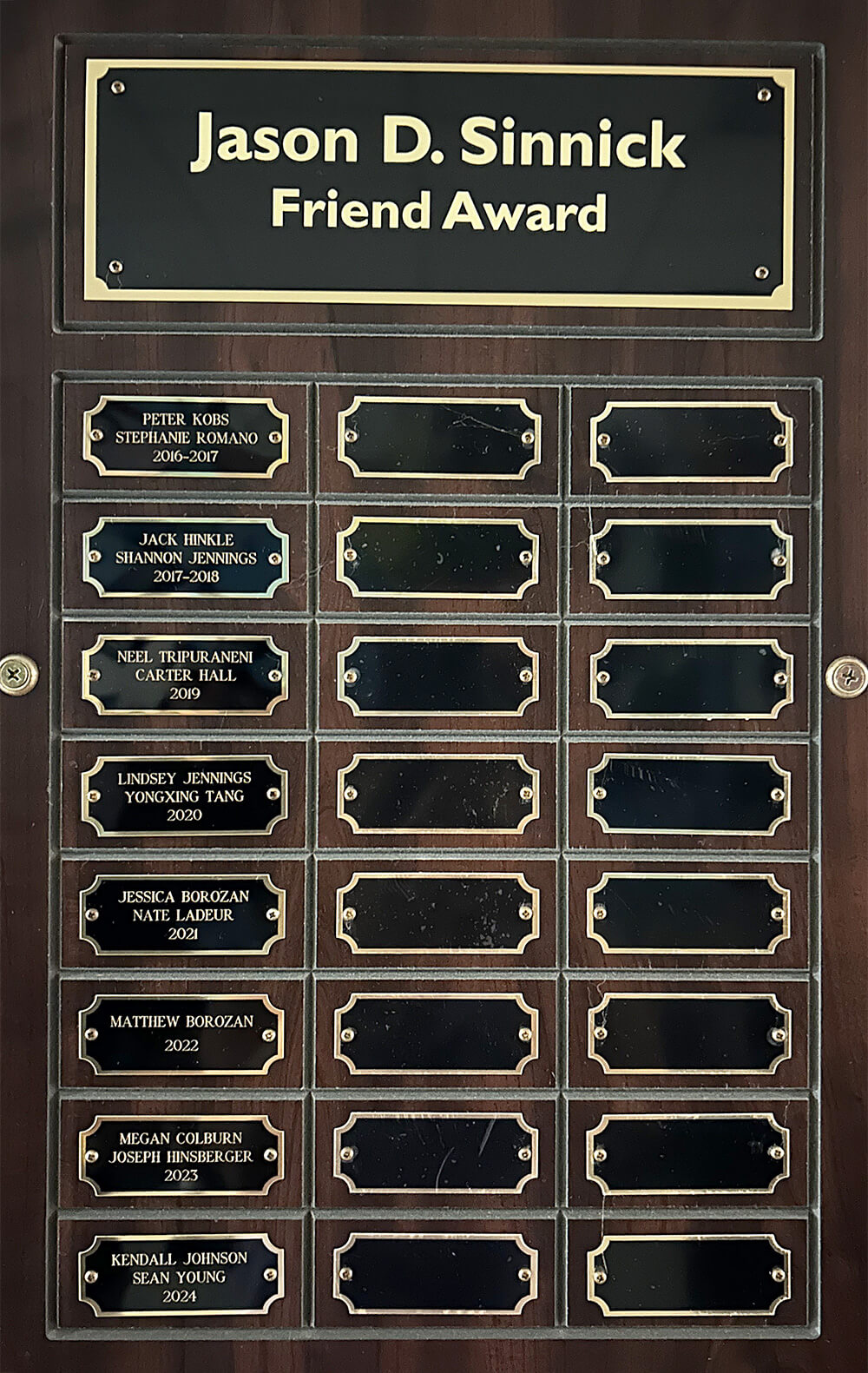 Jason D Sinnick Friend Award Plaque